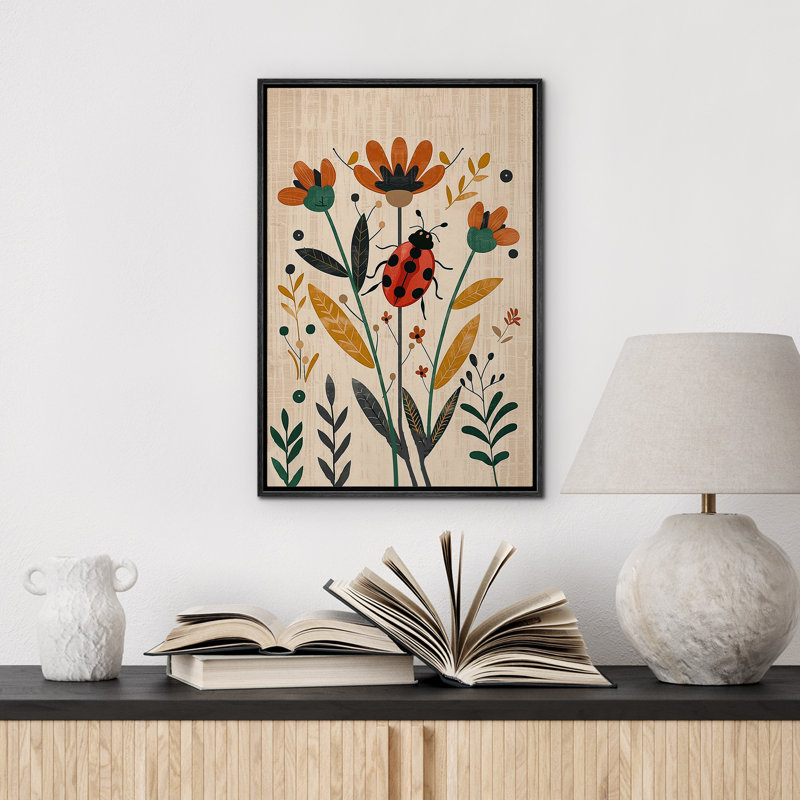 Coccinella septemponctata, insecte, abstrait, botanique, illustrations, chambre d'enfant, décor de Nersery, Noir