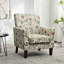 Chaise avec accoudoirs en mélange de polyester à motifs, structure en bois de bouleau massif avec pieds fuselés bruns, chaise d'appoint rembourrée de mousse avec garniture pour le bureau du salon