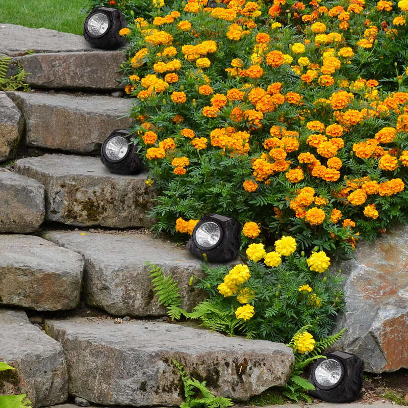 Solar Rock Lights Outdoor - 4-Pack Super Bright Weather Resistant LED Solar Spot Lights - Auto On/Off Solar Rocks for Landscaping by Pure Garden