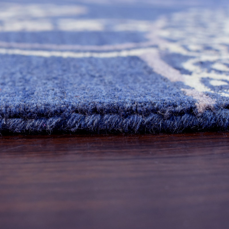 Tapis écologiques en laine touffetée à la main Glasscock - Octogone, couleur beige-bleu, design moderne contemporain, tapis antidérapants faits à la main épais pour salon, chambre à coucher