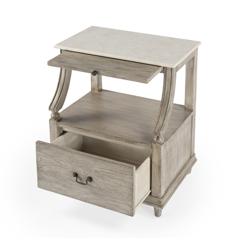 Mabel Marble 1 drawer Nightstand, Gray