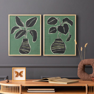 Palmier en pot Jade I - impression encadrée de qualité supérieure - prêt à être accroché - aucun clou requis - aucun clou requis