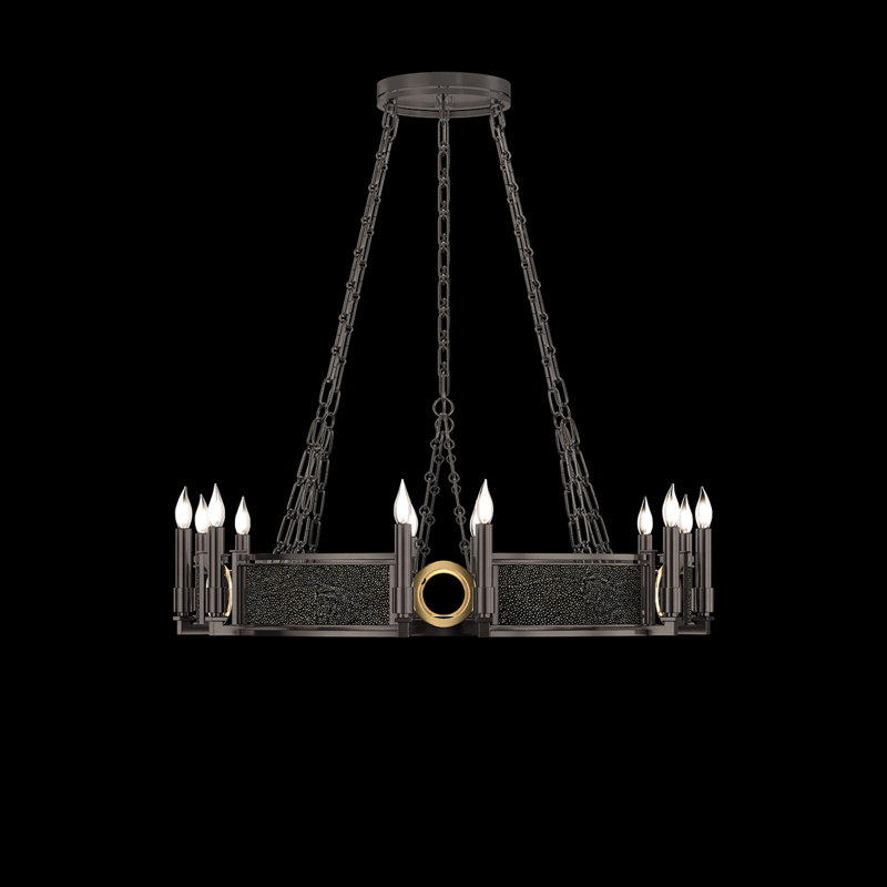 Lustre rond l 35,75 po Mirage, Chevalier noir / laiton / acier de minuit