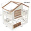 Lit superposé double pleine grandeur avec bibliothèque, style loft, structure de style chalet avec fenêtres, rails de sécurité pour chambre d'enfant, beige et naturel-1798568151-1798568149