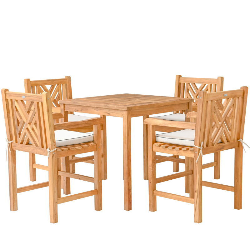4 - Person Teak Wood Patio Dining Set with Square Table , Cushions Included