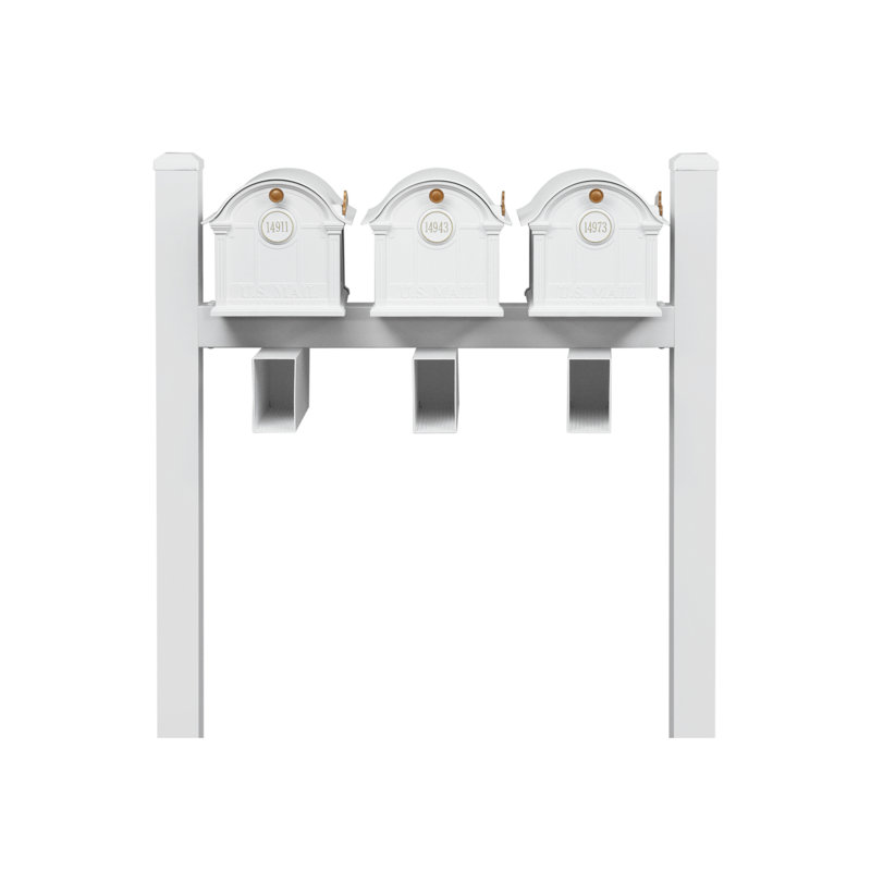 Balmoral Triple Mount Mailbox /w/ Pyramid Caps, Personalized Door Medallion, Newspaper Box (3 Mailboxes, Tri-Mount Rack, 3 Newspaper Boxes, 3 Medallions)