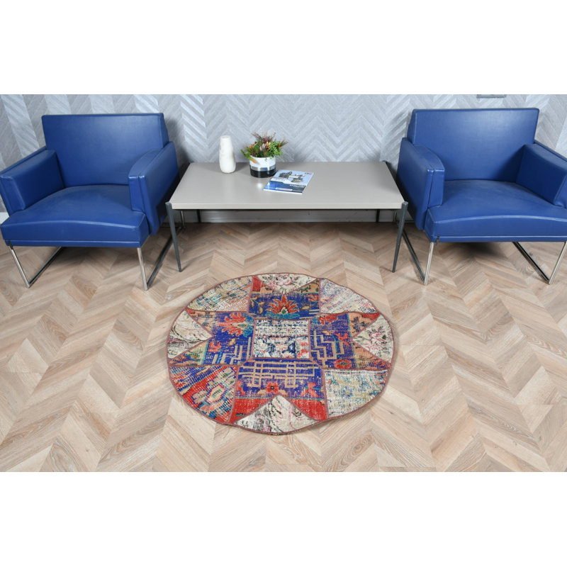 Tapis rétro bleu antique rétro à motif patchwork parfait pour le hall d'entrée et le tapis décoratif