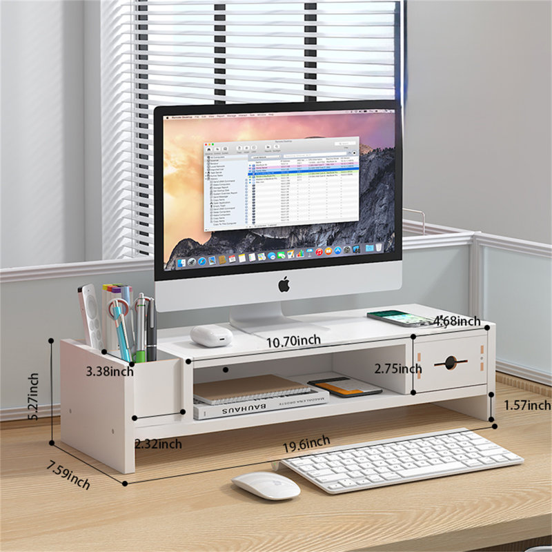 Support pour écran d'ordinateur de bureau avec deux porte-stylos, Blanc