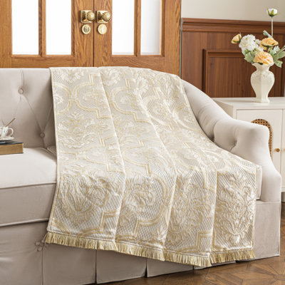 Jeté classique en damas pour canapé-lit, couverture décorative de luxe blanche 52 po x 72 po