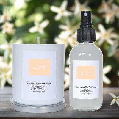 A:H Honeysuckle Jasmine Scented Candle With Room Spray Candle with Glass Holder