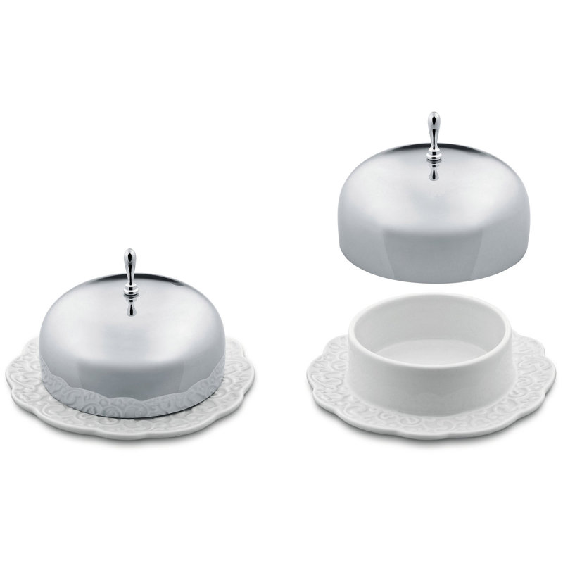 White Polished Porcelain Round Butter Dish with Lid