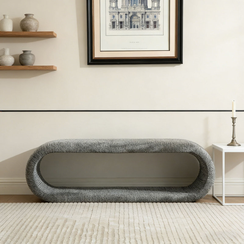 52.17"Wide Chenille Upholstered Bench, Gray
