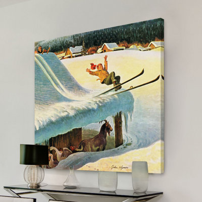 « grange ski » par john clymer, reproduction d’art sur toile tendue