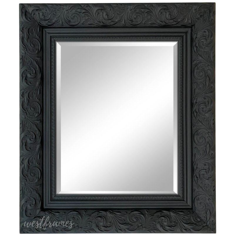 Bella French Ornate Embossed Framed Wall Mirror, 28.25" x 22.25", Black