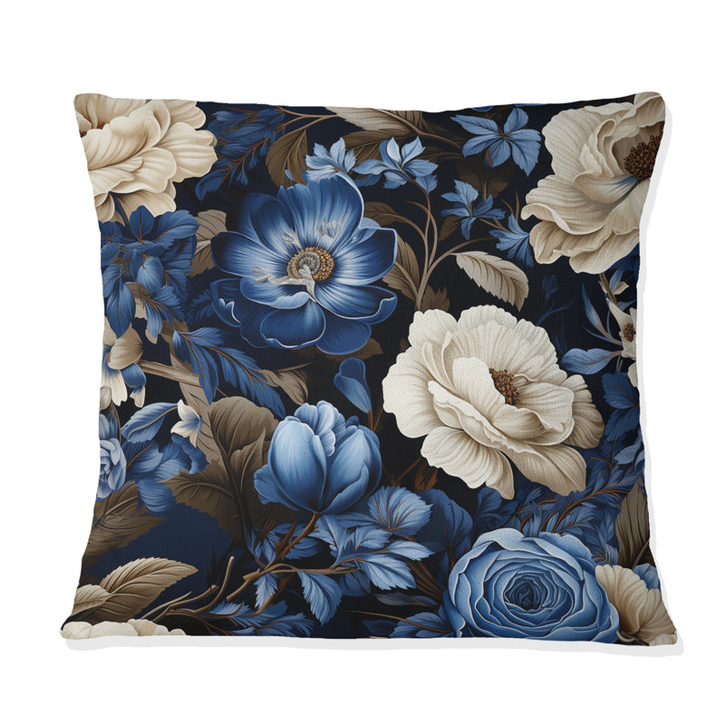 Coussin Blue Renaissance Roses Victorian, H 18 po x l 18 po