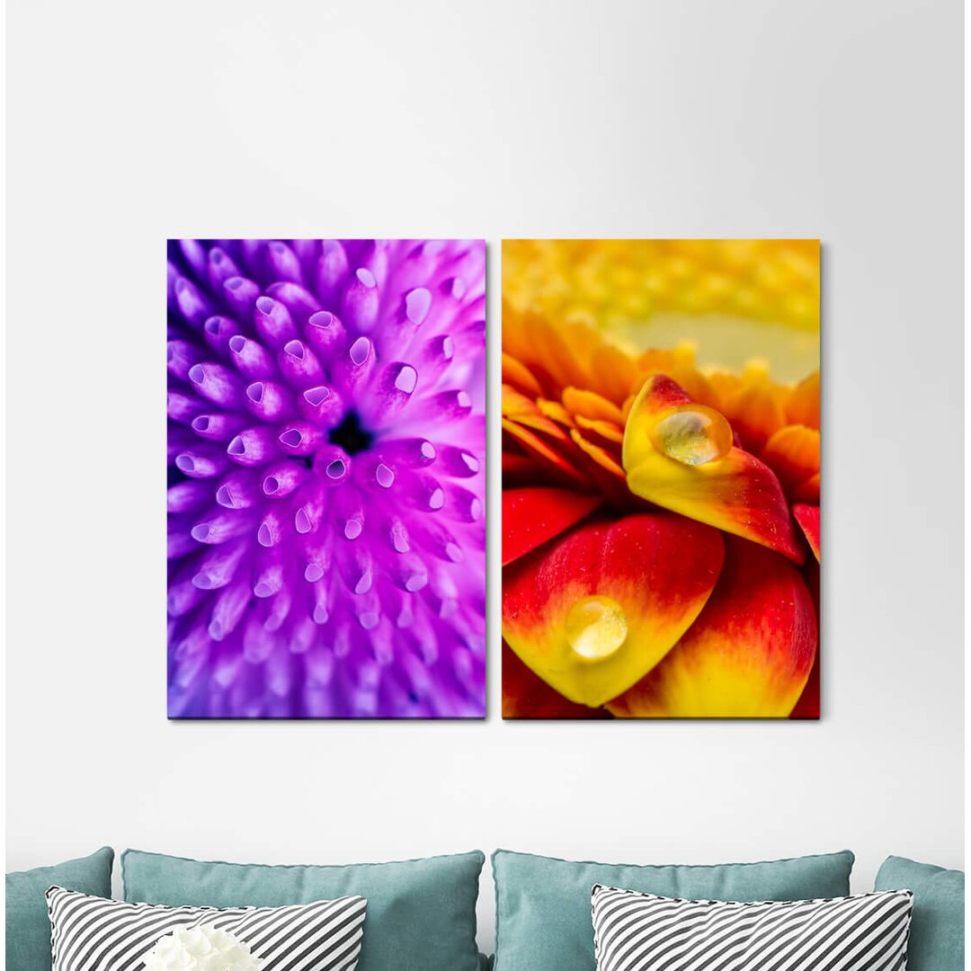 2-tlg. Leinwandbilder-Set - Fotografie „Coral Blossom Underwater Water Drops Violet Orange”