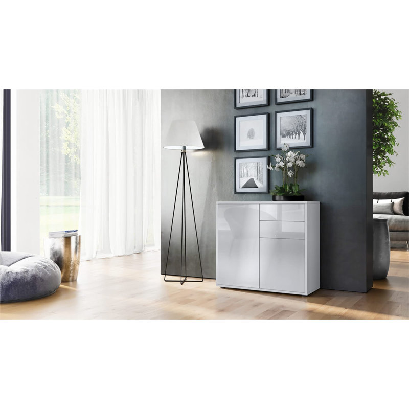 Canica 2 - Door Rectangle Accent Cabinet, White Matt/White High Gloss