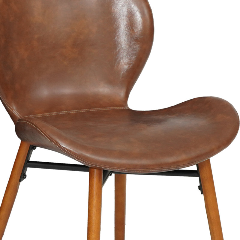 Chaise en similicuir et bois massif, Marron foncé