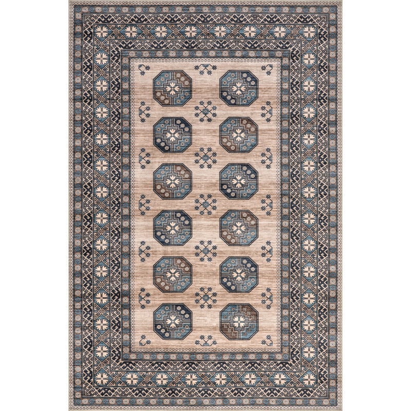 Idra Multi Medallion SplashGuard Machine Washable Area Rug, Rectangle 5' x 8'