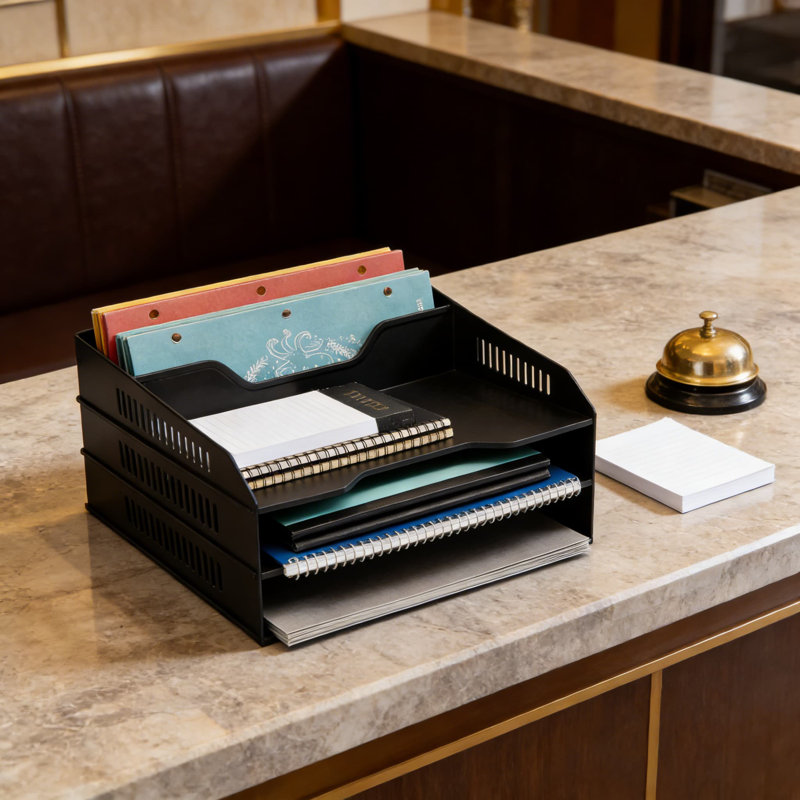 Organisateur de bureau à 5 compartiments et porte-classeur vertical avec plateaux à papier pour l'organisation de bureau et de maison