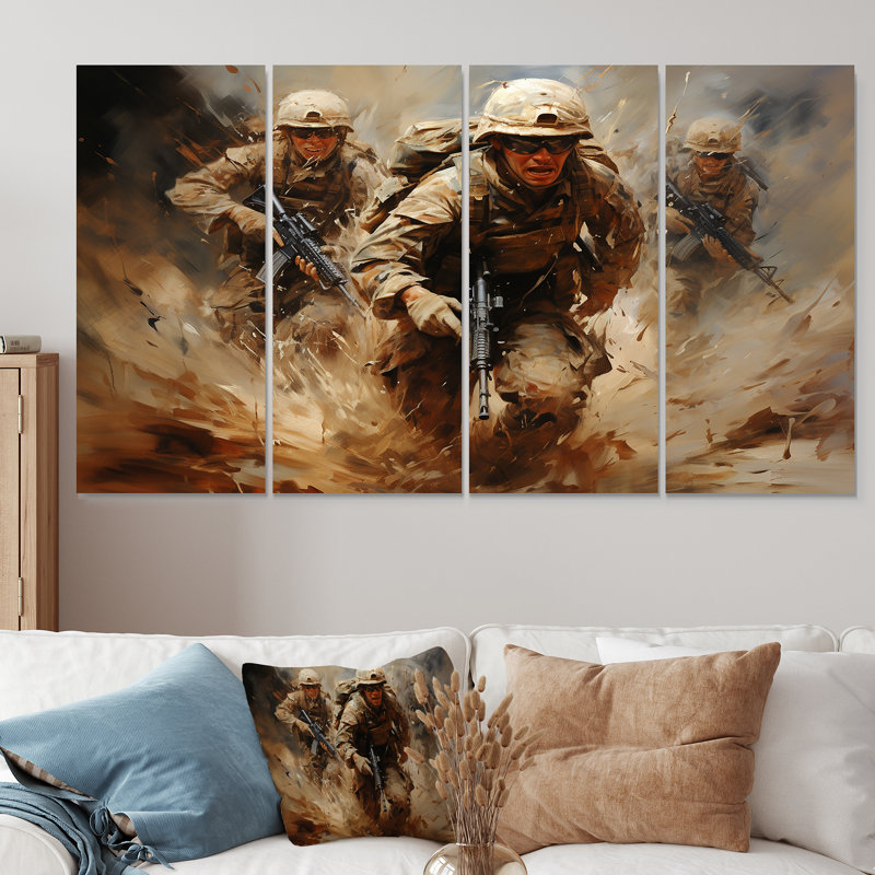 Désert militaire du désert - 4 pièces d'art mural sur toile, H 32 po x l 64 po