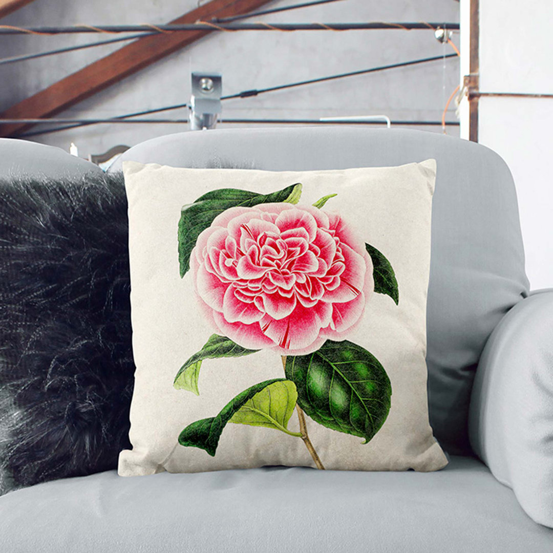 Illustration of a Pink Japanese Camellia Cushion with Filling