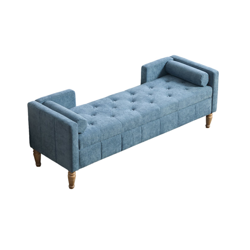 Banc de rangement avec revêtement en chenille, structure et pieds en bois massif, banc avec repose-pieds relevable avec coussin décoratif pour chambre à coucher, vestibule et siège de fenêtre
