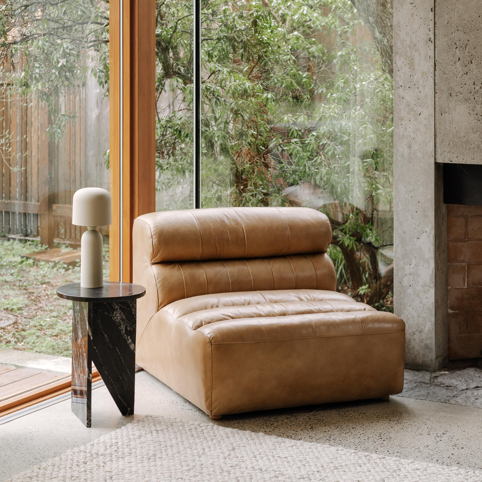 Anya Upholstered Slipper Chair, Brown Top Grain Leather