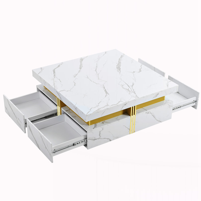 Table basse carrée moderne avec rangement, Blanc