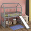 Lit mezzanine simple avec glissade, structure de lit mezzanine en bois avec échelle et toit pour enfants-1495746305