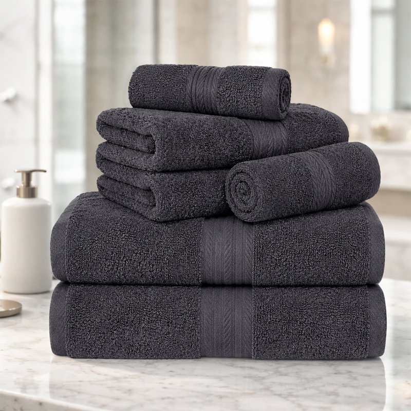 Ensemble de serviettes 100% coton doux et épais Como, Gris, Ensemble 6 serviettes de bain