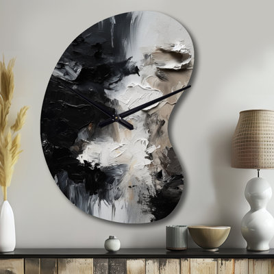 Skyllar noir texturé Splash Paint Art II - horloge murale asymétrique moderne en métal, impression d'horloge murale noire