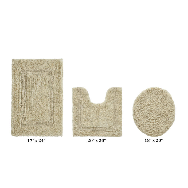 Annerose Premium 100% Cotton 3 Piece Bath Rug Sets, Machine Washable, Super Absorbent & Tufted Weave Reversible Bath Mat for Bathroom, Shower, and Tub, Oeko-Tex Certified Bathroom Rugs