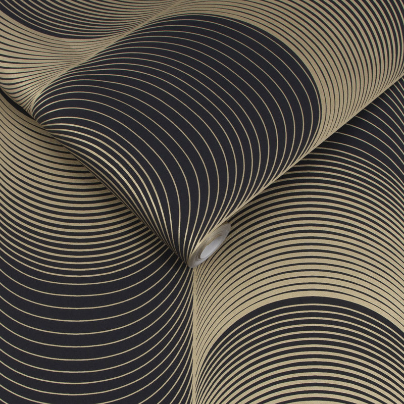 Geometric Metallic Wallpaper Double Roll, Black/Gold