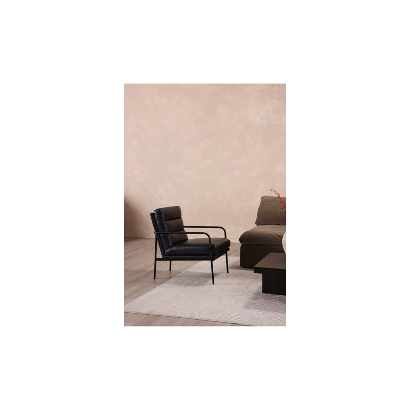 Keeley 23.5" W Top Grain Leather Armchair, Black Pebbled Top Grain Leather