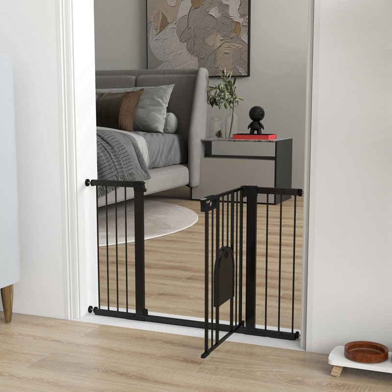 Barrière extra large pour animaux 30 "à 52" avec petite porte, H 30 ", noir