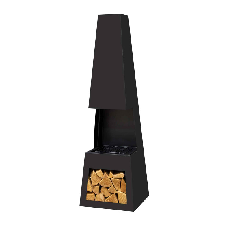 Gebkea Square Steel Wood Burning Smokeless Chimnea, Black