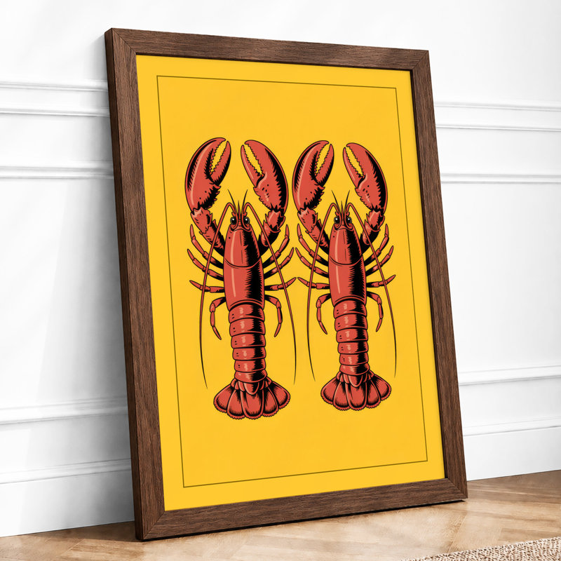 Twin Lobsters Modern - Framed Print, Walnut, A4 - 29.7 x 21.0 cm