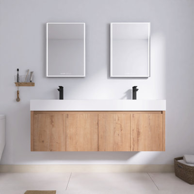  Parnby 60" Modern Wall-Mounted Bathroom Vanity With Resin Sink, Soft-Close Doors