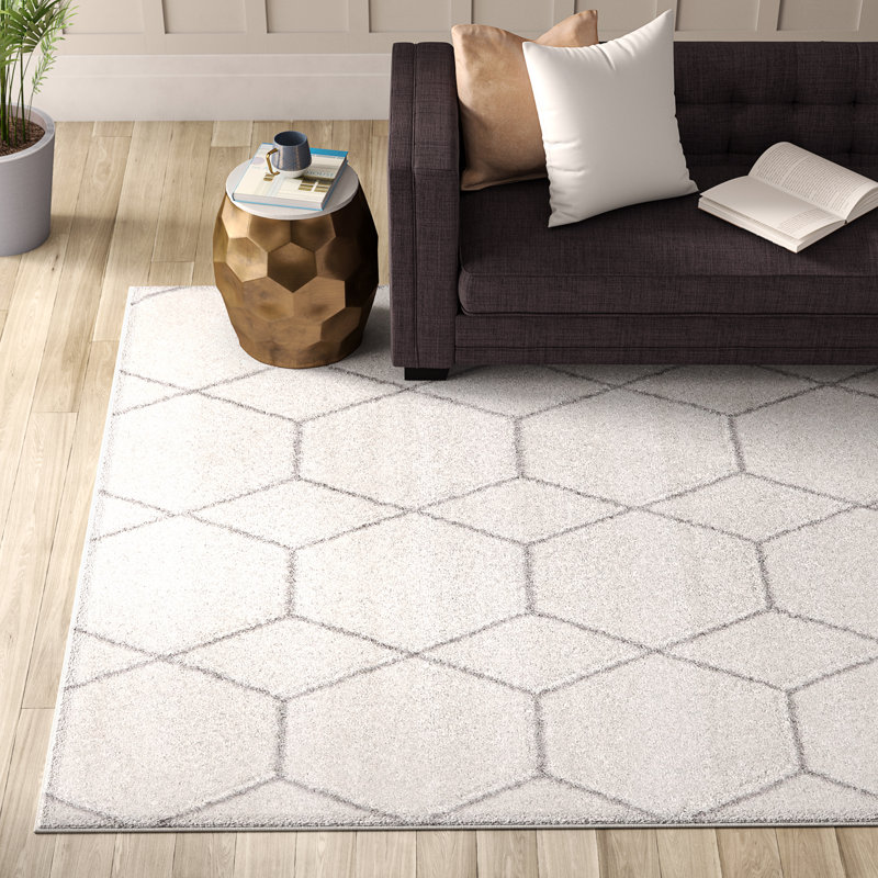 Tapis géométrique Debrodie, Rectangle 6 pi 1 po x 9 pi, Ivoire ivoire