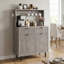 Crédence de bar cannelée avec 2 tiroirs et 2 niveaux de rangement, buffet de ferme avec pieds en métal pour la cuisine, la salle à manger et le vestibule, gris