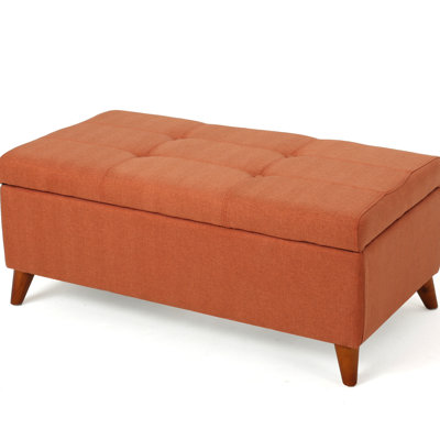 Fashionable Storage Bench: Lift Top For Board Games & Remotes, Fabric And Birch Wood, Hue, 18.84 In X 15.82 38.59 In, Orange, Assembly Required Game Remote Lift-Top, Birch