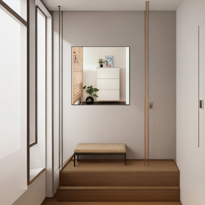 Grand miroir mural de 36 po x 36 po, cadre en aluminium noir, monté, vue panoramique, cadre moderne léger et sécuritaire de 36 po x 36 po pour salle de bain, salon, chambre à coucher, installation verticale ou horizontale