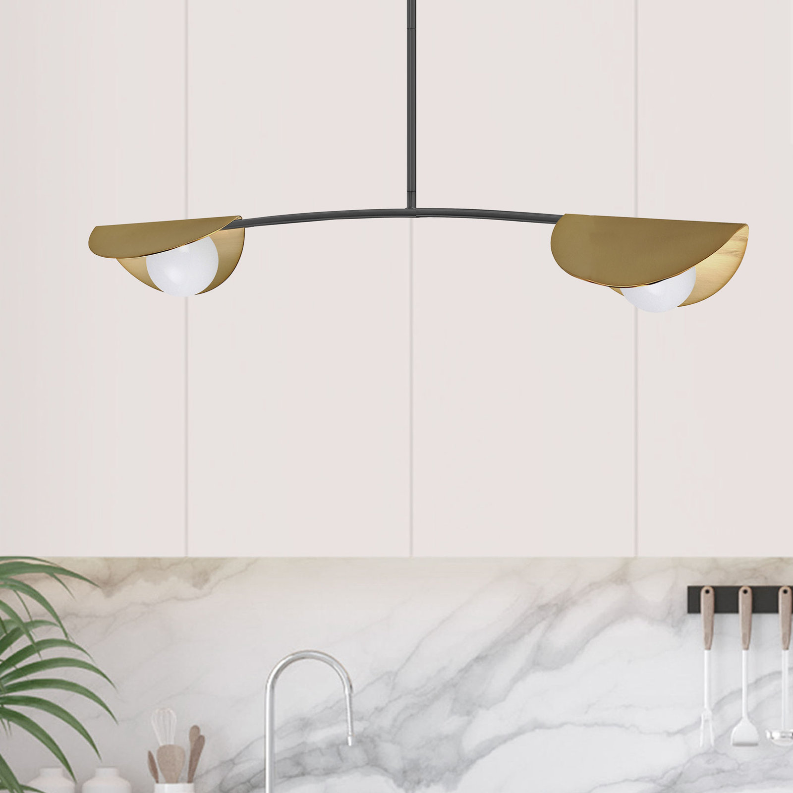 Gamora 2 Light Dimmable Pendant, Matte Black/Aged Brass