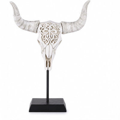 White Resin Openwork Cow Indoor Sculpture