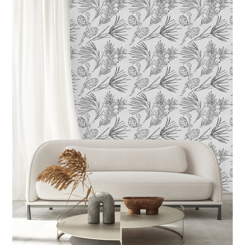 Grey Needles Wallpaper Floral Tile