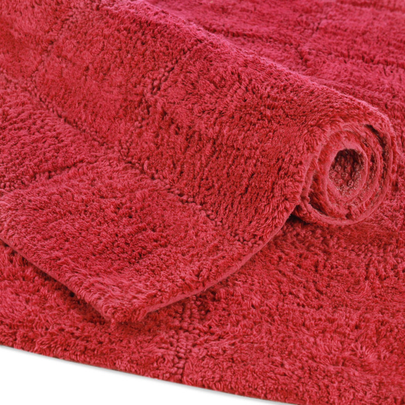 Sandcliff Checkered Cotton Non-Skid Machine Washable 2 Piece Bathroom Rug Set, Checkers Burgundy