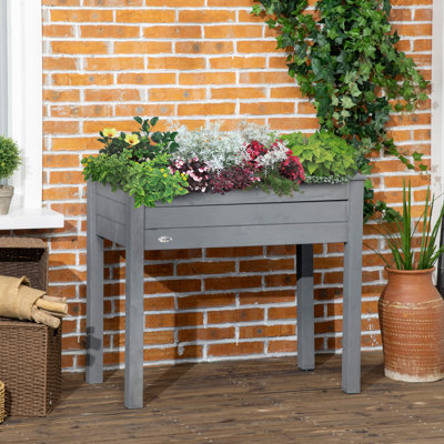 Lit de jardin surélevé avec pieds 34 po x 18 po x 30 po, boîte à fleurs en bois gris foncé - auto-drainant pour herbes, légumes, fleurs dans la cour, patio, balcon 34 po x 18 po x 30 po Balcon: Veggies,