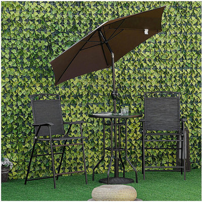 Outsunny 4 Piece Outdoor Patio Dining Furniture Set, 2 Folding Chairs, Adjustable Angle Umbrella, Wave Textured Tempered Glass Dinner Table, Black