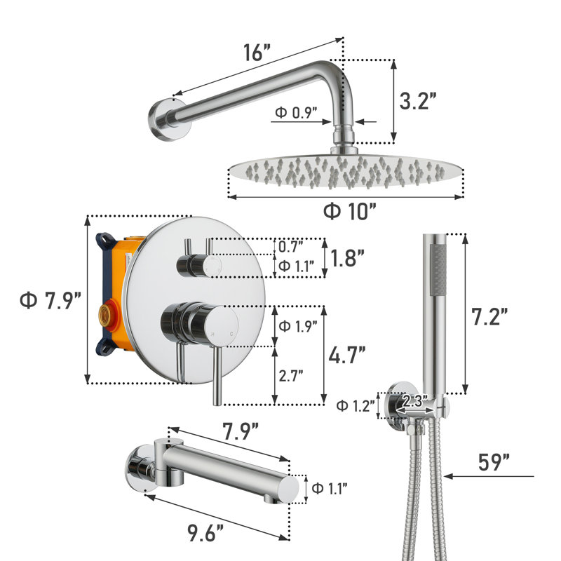 Calder Dual Function Complete Shower System with Rough in-Valve, Chrome